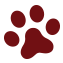 A simple, solid maroon paw print icon on a light gray background.